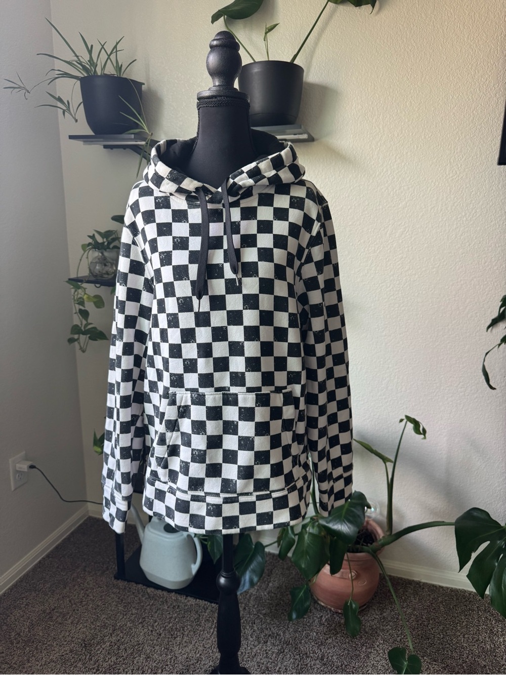 Hollister Black & White Checkerboard Pullover Hoodie unisex